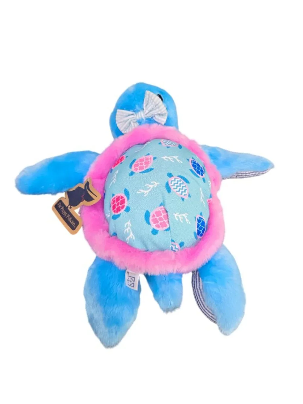 Preppy Pelican The Petting Zoo Sea Turtle Plush Teal Pink Seer Sucker Soft NWT